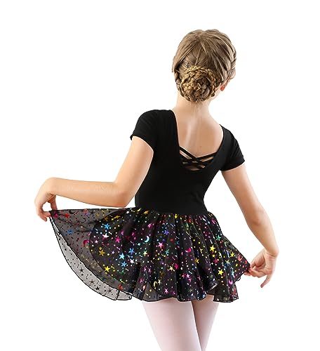 DANSHOW Kinder Ballettkleidung Mädchen Tanzkleider Mädchen Kurzarm Balletttrikot Ballettanzug Tanzkleid mit Chiffonrock(40401-06Q-XXL) von DANSHOW