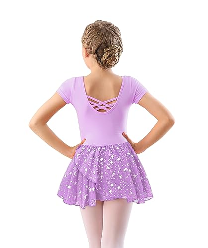 DANSHOW Kinder Ballettkleidung Mädchen Tanzkleider Mädchen Kurzarm Balletttrikot Ballettanzug Tanzkleid mit Chiffonrock(40401-09Y-XL) von DANSHOW