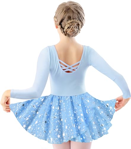 DANSHOW Kinder Ballettkleidung Mädchen Tanzkleider Mädchen Lange Ärmel Balletttrikot Ballettanzug Tanzkleid mit Chiffonrock(40421-01AY-XL) von DANSHOW