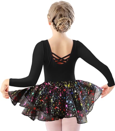 DANSHOW Kinder Ballettkleidung Mädchen Tanzkleider Mädchen Lange Ärmel Balletttrikot Ballettanzug Tanzkleid mit Chiffonrock(40421-06Q-L) von DANSHOW