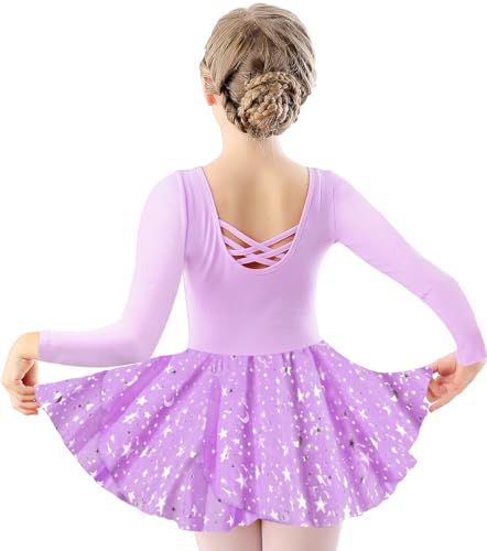 DANSHOW Kinder Ballettkleidung Mädchen Tanzkleider Mädchen Lange Ärmel Balletttrikot Ballettanzug Tanzkleid mit Chiffonrock(40421-09Y-XL) von DANSHOW