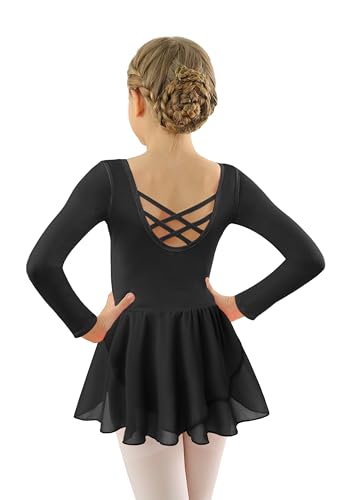 DANSHOW Langarm Trikot für Mädchen mit Rock Tanzkleid für Kinder, Kleinkinder Ballett-Outfit Tanz-Trikot für 2–12 Jahre(XJ2142-06-L) von DANSHOW