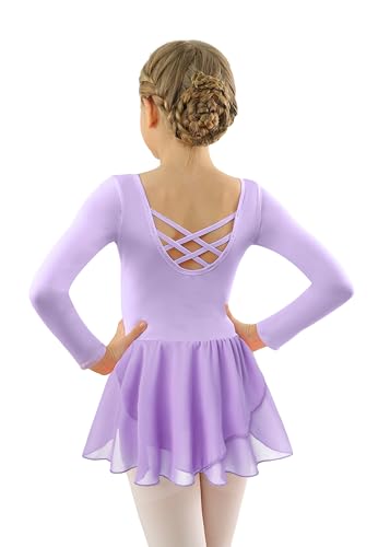 DANSHOW Langarm Trikot für Mädchen mit Rock Tanzkleid für Kinder, Kleinkinder Ballett-Outfit Tanz-Trikot für 2–12 Jahre(XJ2142-09-XL) von DANSHOW