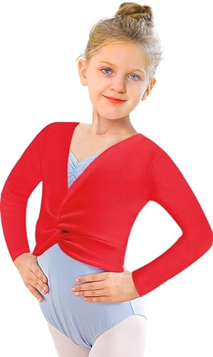 DANSHOW Mädchen Ballett Langarm Wickeloberteile Bolero,Kinder Tanz Cardigans,Samt Inne Tanzpullover Strickjacke(824-04-L) von DANSHOW