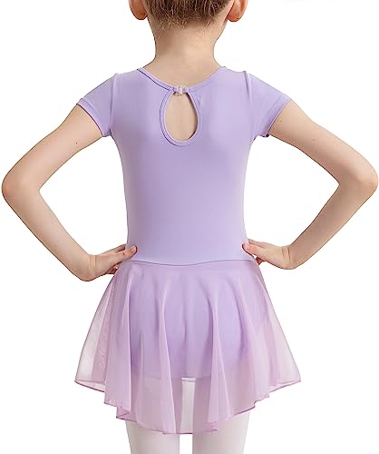 DANSHOW Mädchen Ballett Trikot für den Tanz, kurzärmelig, Wassertropfen, Hohler Rücken, Netzrock, Tanz-Trikot (Kleinkind/kleines Mädchen/großes Mädchen)(23703-09-L) von DANSHOW