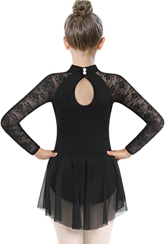 DANSHOW Mädchen Spitze Ballett Trikot für Tanz Langarm, Wassertropfen hohlen Rücken Gymnastik Trikot Tanzkleidung(6028-06-XXL von DANSHOW