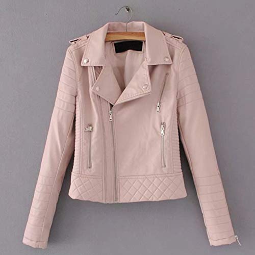 DANWJDP Frauen Lederjacke, Ashion Trend Vintage Herbst Frühling Weiß Langarm Reißverschluss Weiche Damen Leder Biker Moto Jacke, Bequeme Weiche Pu Kunstleder Material, Retro Mantel Outwear Für Ri von DANWJDP