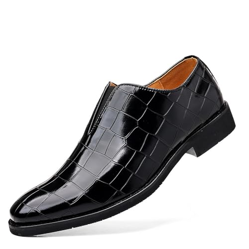 DAO-UPPSE Herren-Loafer mit Krokodil-Print, formelle Slipper, Business-Schuhe for besondere Anlässe, Weinrot, Dunkelbraun, Schwarz(Schwarz,45 EU) von DAO-UPPSE