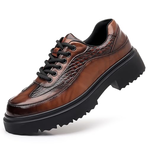 Herren Brogue Oxford Schuhe Leder Plateau Abendschuhe mit perforiertem Design Schnürschuhe Formelle Freizeitschuhe Business(Brown,46 EU) von DAO-UPPSE