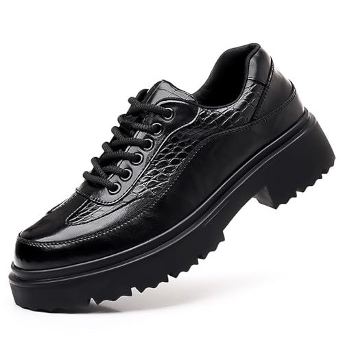 Herren Brogue Oxford Schuhe Leder Plateau Abendschuhe mit perforiertem Design Schnürschuhe Formelle Freizeitschuhe Business(Schwarz,46 EU) von DAO-UPPSE