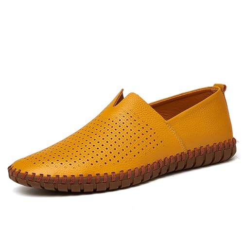 Herren-Halbschuhe aus Leder mit Hohlsohle, for Hineinschlüpfen, atmungsaktiv, lässig, flach, for warmes Wetter, Komfort(And yellow-brown,45 EU) von DAO-UPPSE