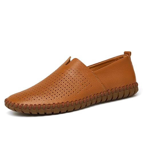 Herren-Halbschuhe aus Leder mit Hohlsohle, for Hineinschlüpfen, atmungsaktiv, lässig, flach, for warmes Wetter, Komfort(Brown,46 EU) von DAO-UPPSE