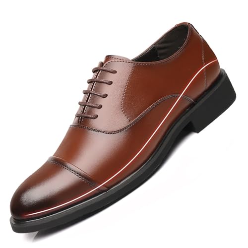 Herren-Halbschuhe mit Erhöhung, Leder, 6 cm Erhöhung, unsichtbare Kappe, formelle Business-Schuhe(Brown,46 EU) von DAO-UPPSE