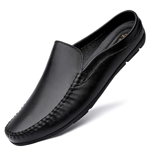 Herren Leder Mokassins Slipper Slipper Atmungsaktiv Leicht Flexibel Wanderschuhe Schwarz Braun(Schwarz,41 EU) von DAO-UPPSE