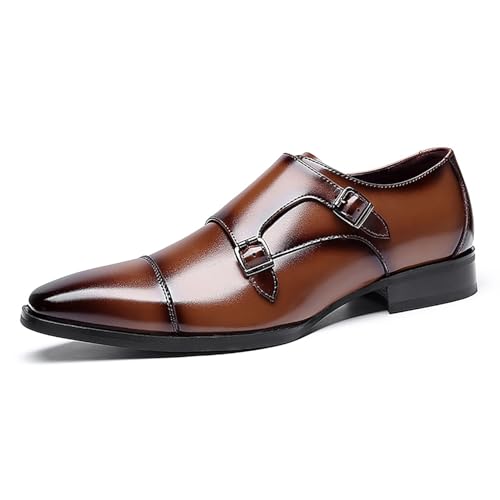 Herren-Loafer aus Leder mit Doppelschnalle, for Hineinschlüpfen, formelle Geschäftsanlässe, bequeme, rutschfeste Sohle(Brown,41 EU) von DAO-UPPSE