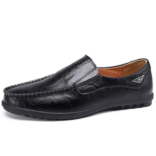 Herren-Loafer aus Leder mit Doppelschnalle, for Hineinschlüpfen, formelle Geschäftsanlässe, bequeme, rutschfeste Sohle(Schwarz,44 EU) von DAO-UPPSE