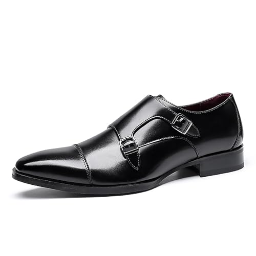 Herren-Loafer aus Leder mit Doppelschnalle, for Hineinschlüpfen, formelle Geschäftsanlässe, bequeme, rutschfeste Sohle(Schwarz,45 EU) von DAO-UPPSE