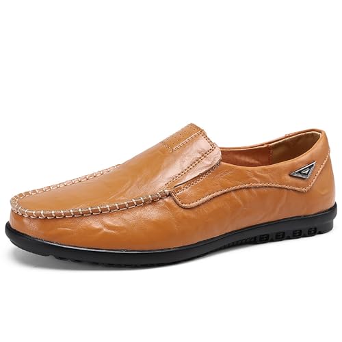 Herren-Loafer aus Leder mit Doppelschnalle, for Hineinschlüpfen, formelle Geschäftsanlässe, bequeme, rutschfeste Sohle(Yellow,38 EU) von DAO-UPPSE