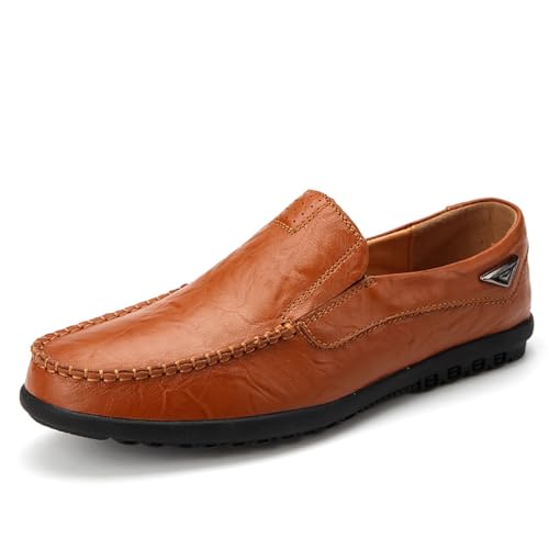 Herren-Loafer aus echtem Leder, atmungsaktive Slip-On-Fahrerschuhe, lässiger Komfortschuh for Geschäftsreisen(Reddish-brown,42 EU) von DAO-UPPSE