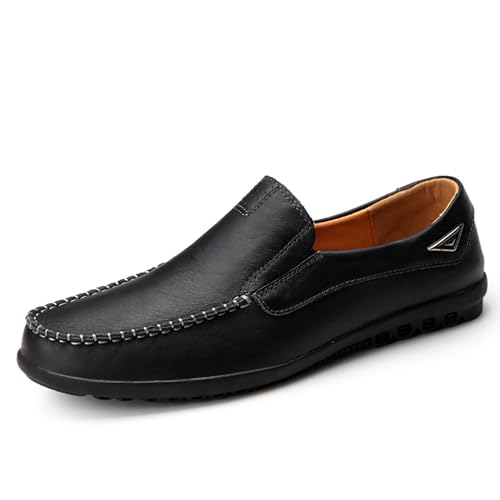 Herren-Loafer aus echtem Leder, atmungsaktive Slip-On-Fahrerschuhe, lässiger Komfortschuh for Geschäftsreisen(Schwarz,41 EU) von DAO-UPPSE
