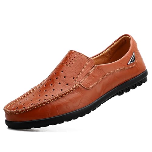 Herren-Loafer aus echtem Leder, atmungsaktive Slipper for Business- und Freizeitkleidung(Reddish-brown,43 EU) von DAO-UPPSE