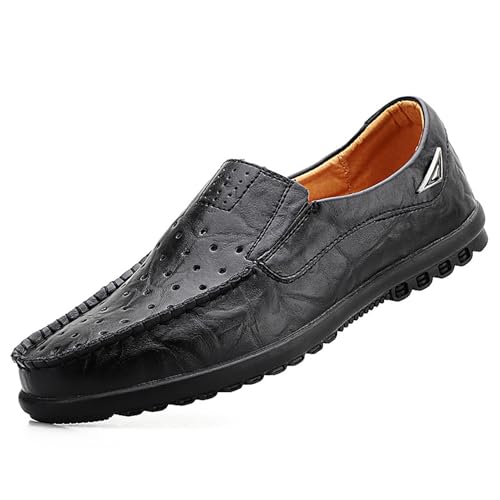Herren-Loafer aus echtem Leder, atmungsaktive Slipper for Business- und Freizeitkleidung(Schwarz,43 EU) von DAO-UPPSE