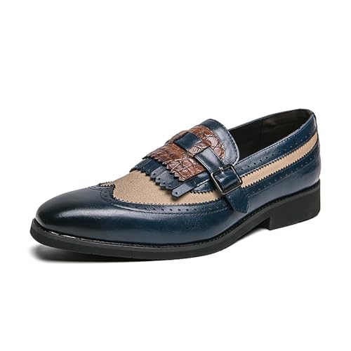 Herren-Loafer aus echtem Leder mit Monkstrap, Brogue-Design mit Flügelkappe und Quastendetail, for Hineinschlüpfen, Business- und Freizeitschuhe(Blau,43 EU) von DAO-UPPSE