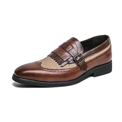 Herren-Loafer aus echtem Leder mit Monkstrap, Brogue-Design mit Flügelkappe und Quastendetail, for Hineinschlüpfen, Business- und Freizeitschuhe(Brown,46 EU) von DAO-UPPSE