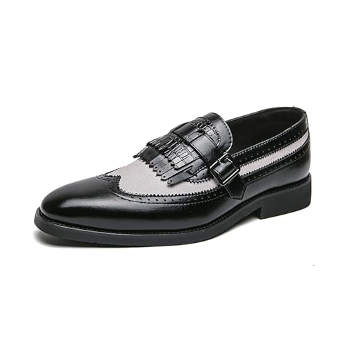 Herren-Loafer aus echtem Leder mit Monkstrap, Brogue-Design mit Flügelkappe und Quastendetail, for Hineinschlüpfen, Business- und Freizeitschuhe(Schwarz,38 EU) von DAO-UPPSE