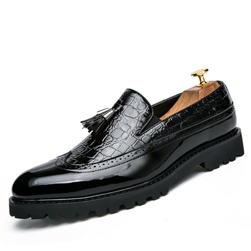 Herren-Loafer mit Quaste, Brogue, Slip-On, formelle Business- und Freizeitschuhe, Mikrofaser-Leder, bequem(Schwarz,41 EU) von DAO-UPPSE