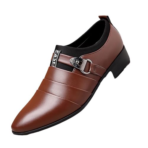 Herren-Loafer mit Schnalle, for Hineinschlüpfen, Business- und Freizeitschuhe for formelle Büroveranstaltungen(Brown,46 EU) von DAO-UPPSE