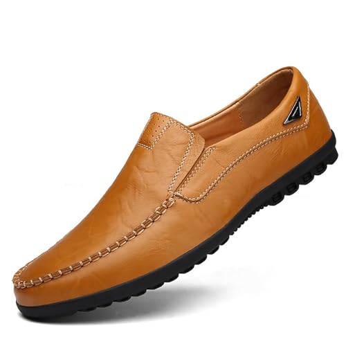 Herren Slipper for Hineinschlüpfen, Business-Casual, weiche Sohle, geräumigere Passform, bequeme Schuhe fürs Büro(Yellowish brown,43 EU) von DAO-UPPSE