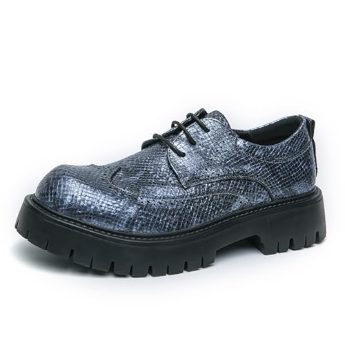 Herren Wingtip Derby Abendschuhe Obermaterial aus Leder Plateausohle Erhöhter Absatz Business Casual Oxfords for die Arbeit im Alltag(Blau,45 EU) von DAO-UPPSE