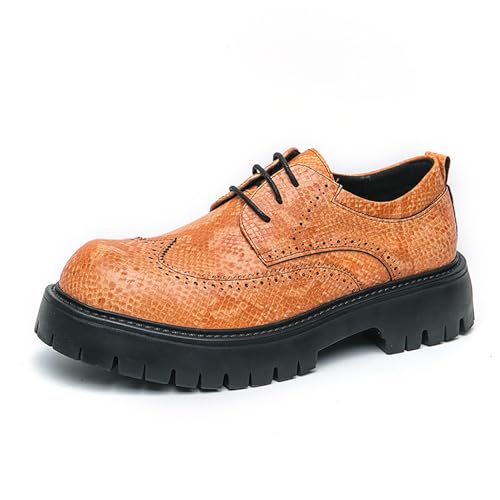 Herren Wingtip Derby Abendschuhe Obermaterial aus Leder Plateausohle Erhöhter Absatz Business Casual Oxfords for die Arbeit im Alltag(Yellow,41 EU) von DAO-UPPSE