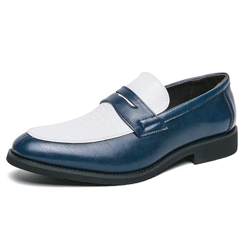 Herren Zweifarbige Oxford-Loafer Slipper Business Casual Modern Color Block Schwarz Blau Weiß(Blau,44 EU) von DAO-UPPSE