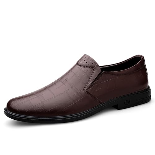 Oxford-Schuhe for Herren aus veganem Leder, for Hineinschlüpfen, runde Zehenpartie, Blockabsatz, Gummisohle, rutschfest, bequem(Brown,41 EU) von DAO-UPPSE