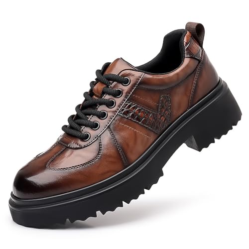 Oxford-Schuhe for Herren mit schlichter Zehenpartie, Leder-Plateau, for Hineinschlüpfen, formelle Business- und Freizeitschuhe mit rutschfester Sohle(Brown,39 EU) von DAO-UPPSE