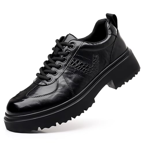 Oxford-Schuhe for Herren mit schlichter Zehenpartie, Leder-Plateau, for Hineinschlüpfen, formelle Business- und Freizeitschuhe mit rutschfester Sohle(Schwarz,42 EU) von DAO-UPPSE