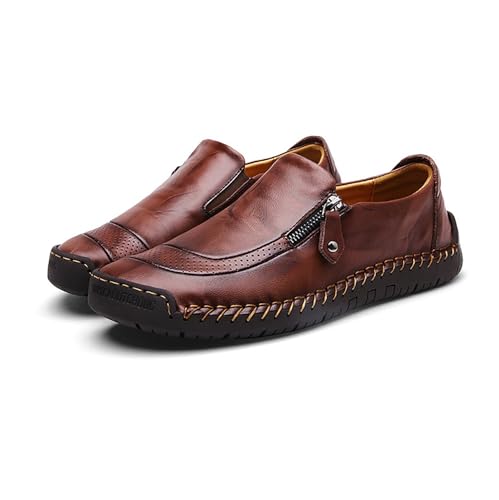 Slipper for Herren, leichte Freizeitschuhe aus Leder mit seitlichem Reißverschluss for Spazierengehen und for Outdoor-Aktivitäten(Dark brown,44 EU) von DAO-UPPSE