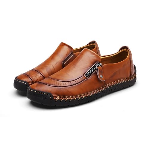 Slipper for Herren, leichte Freizeitschuhe aus Leder mit seitlichem Reißverschluss for Spazierengehen und for Outdoor-Aktivitäten(Light brown,41 EU) von DAO-UPPSE
