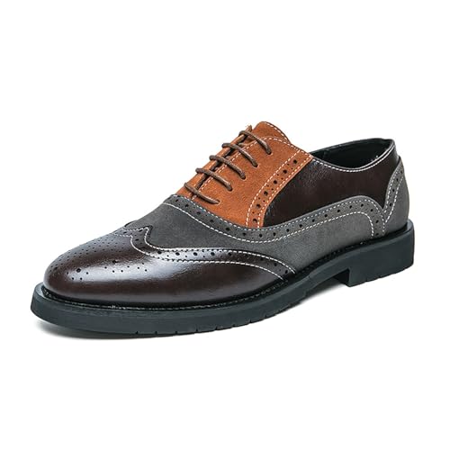 Zweifarbige Oxford-Schuhe for Herren, Brogue-Schuhe aus geprägtem Leder mit Schnürung und Gummisohle for Hochzeiten, Partys, Business und Freizeit(Brown,41 EU) von DAO-UPPSE