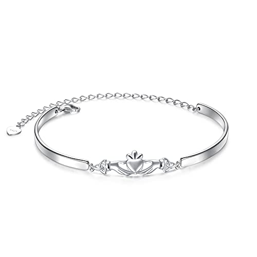 DAOCHONG 925 Sterling Silber Irland Schmuck Einstellbar Keltisch Claddagh Armband Viel Glück Irisch Geschenke für Frauen von DAOCHONG