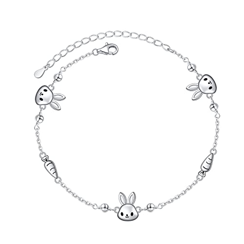 DAOCHONG Hasen-Armband für Damen, 925er Sterlingsilber, niedlicher Hase, Tier-Charm, verstellbares Armband, Tierschmuck, Geburtstagsgeschenke für Frauen, Teenager, Mädchen DAOCHONG Hasen-Armband für Damen, 925er Sterlingsilber, niedlicher Hase, Tier-Charm, verstellbares Armband, Tierschmuck, Geburtstagsgeschenke für Frauen, Teenager, Mädchen von DAOCHONG