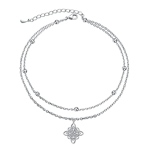 DAOCHONG Hexenknoten Fußkettchen 925er Sterling Silber Keltisch Triquetra Dreifaltigkeitsknoten Fußkettchen für Frauen Viel Glück Irischer Schmuck Knöchelarmband (Witches Knot (9+1.5")) von DAOCHONG
