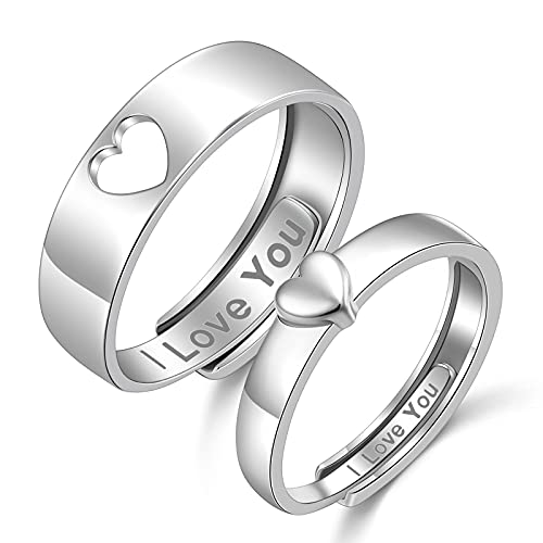 DAOCHONG Paar Ringe Set 925 Sterling Silber Passende Herzringe Versprechensringe für Paare Ich liebe dich Verlobungs Ehering Band Verstellbar -Silber von DAOCHONG