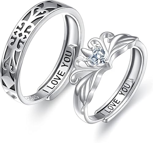 DAOCHONG Prinzessin und Ritter Versprechensringe für Paare Passende Ringsets 925 Sterlingsilber Ich liebe dich Verlobungsring für Sie und Ihn Ehering Verstellbare Paarringe von DAOCHONG