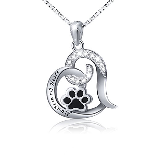 DAOCHONG S925 Sterling Silber Cute Pet Paw Print für Immer Liebe Herz Anhänger Halskette Geschenk für Frauen Mädchen Pet Lovers, Box Chain 18 Zoll von DAOCHONG