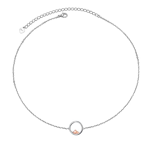 DAOCHONG S925 Sterling Silber zierlicher einfacher Kreis-Anhänger Ewigkeit Choker Doppel Liebe Herz Halskette, Rolo-Kette, 33+7,6 cm von DAOCHONG