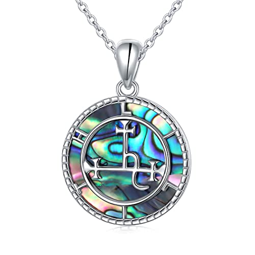 DAOCHONG Sigil of Lilith Halskette mit Abalone-Muschel-Halskette, S925 Sterlingsilber, Siegel der Lilith-Anhänger, Halskette, Geschenke für Frauen, Rolo-Kette, 45,7 cm + 5,1 cm von DAOCHONG