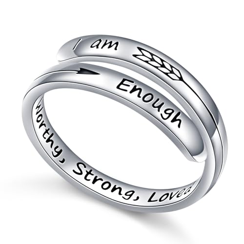 DAOCHONG Verstellbare, inspirierende Ringe aus 925er Sterlingsilber, stapelbar, spiralförmig gedreht, Statement-Band, Ermutigungsschmuck für Frauen und Männer (I am Enough Worthy,Strong,Loved) von DAOCHONG